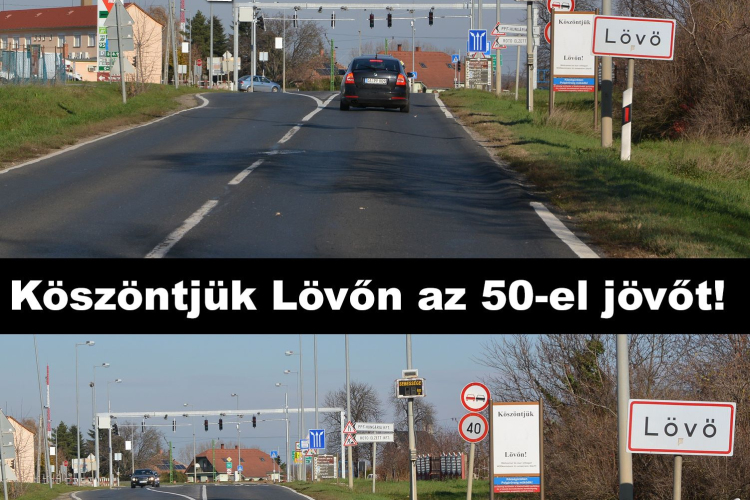 Fix belterületi traffipax Lövőn, kissé elbújtatott 40-es táblával